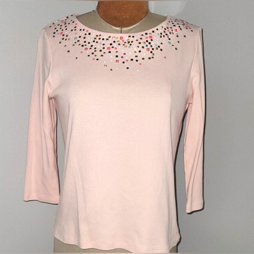 Rafaella Pink Top with Embellished Neckline Sz L